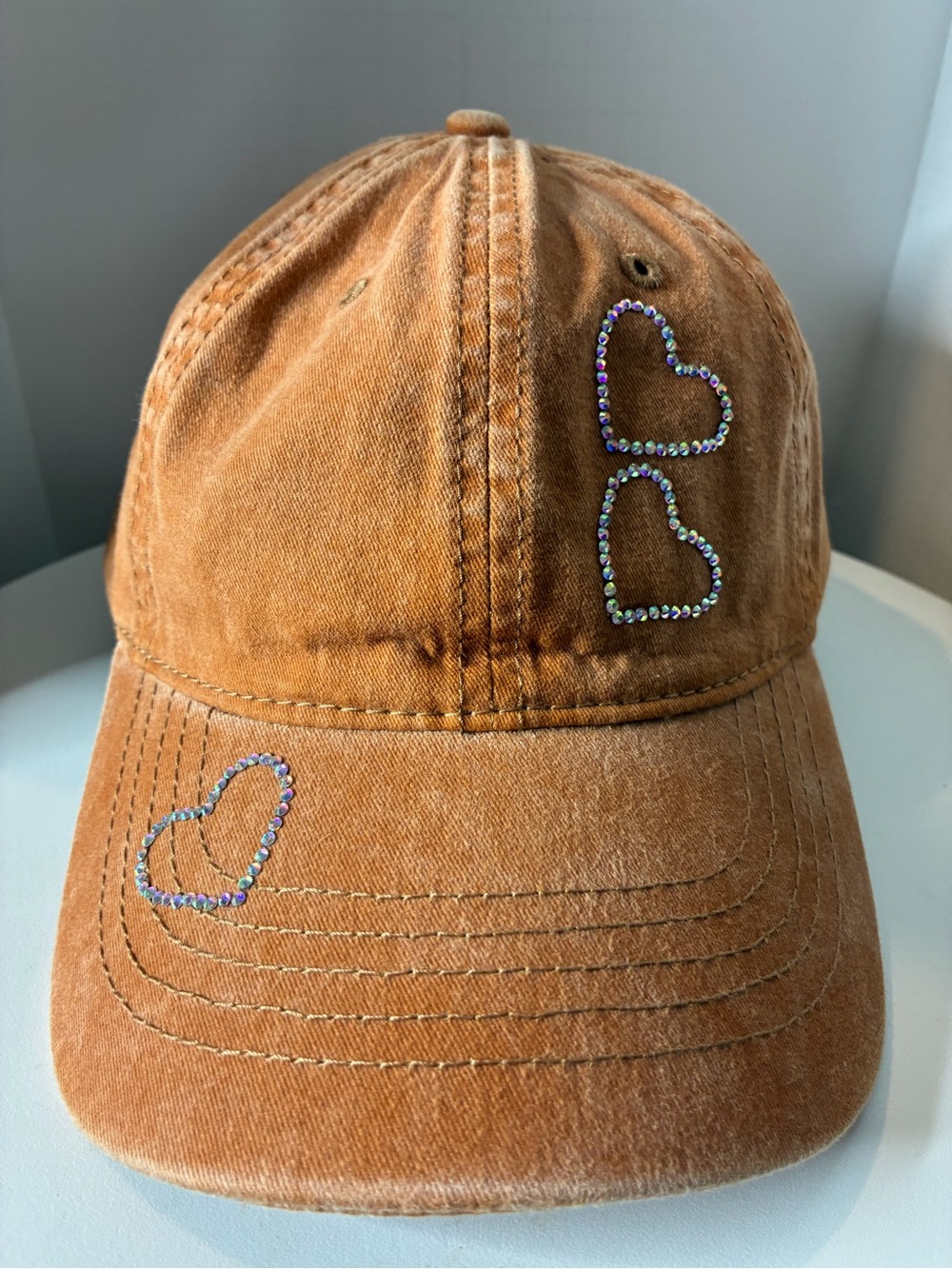 Women Orange wash Heart Rhinestone Baseball Cap